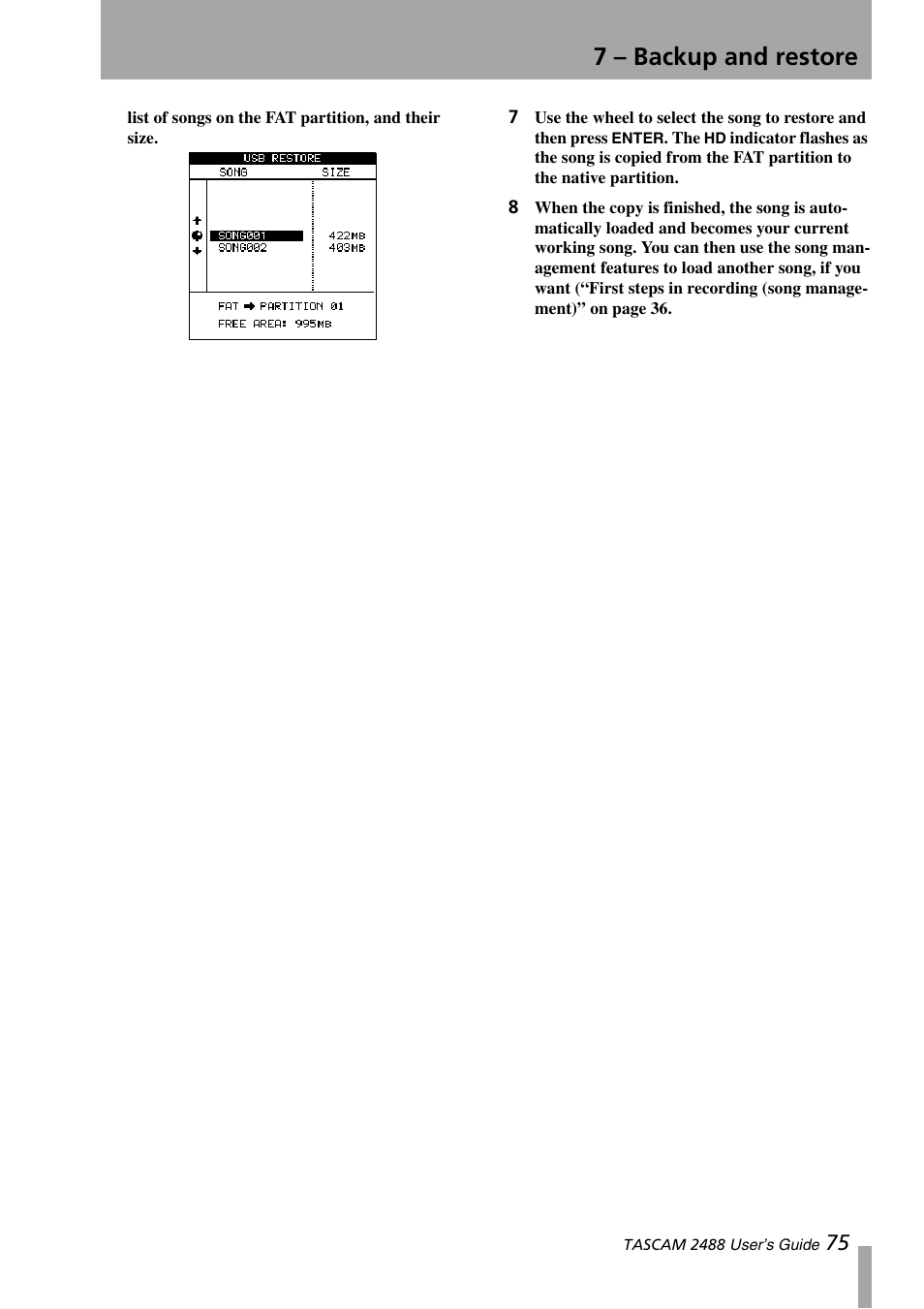 7 – backup and restore | Teac 2488 User Manual | Page 75 / 92