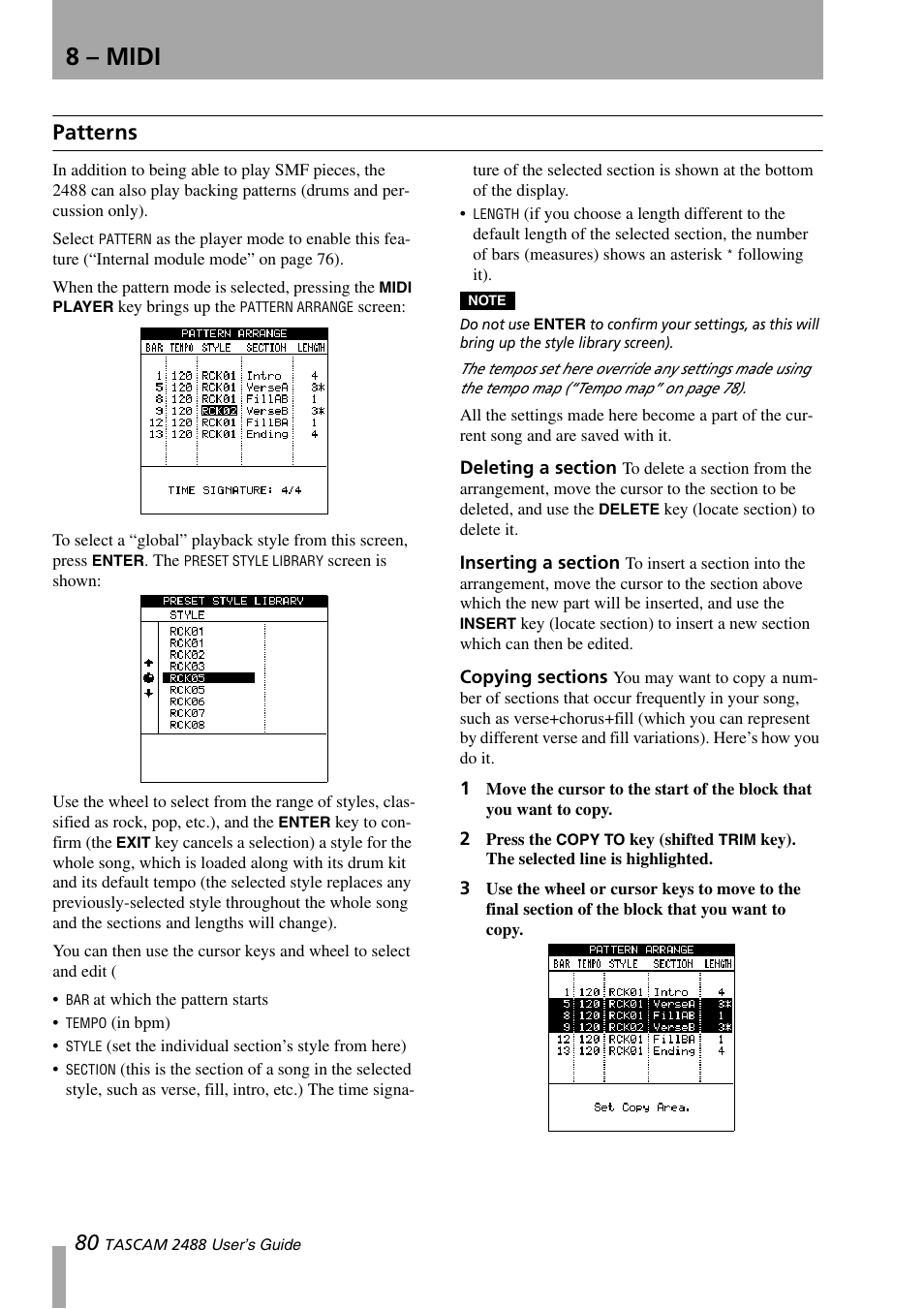 Patterns, 8 – midi | Teac 2488 User Manual | Page 80 / 92