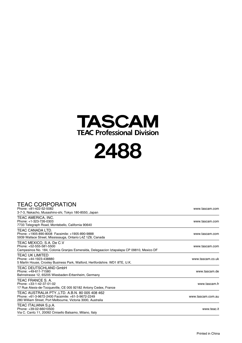 Teac corporation | Teac 2488 User Manual | Page 92 / 92