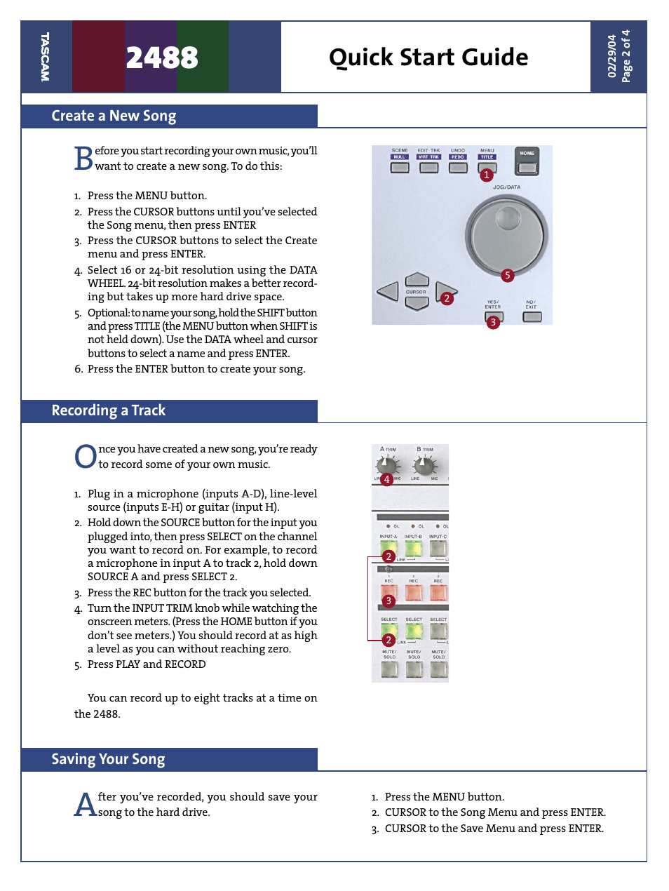 Quick start guide | Teac 2488 Quick Start User Manual | Page 2 / 4