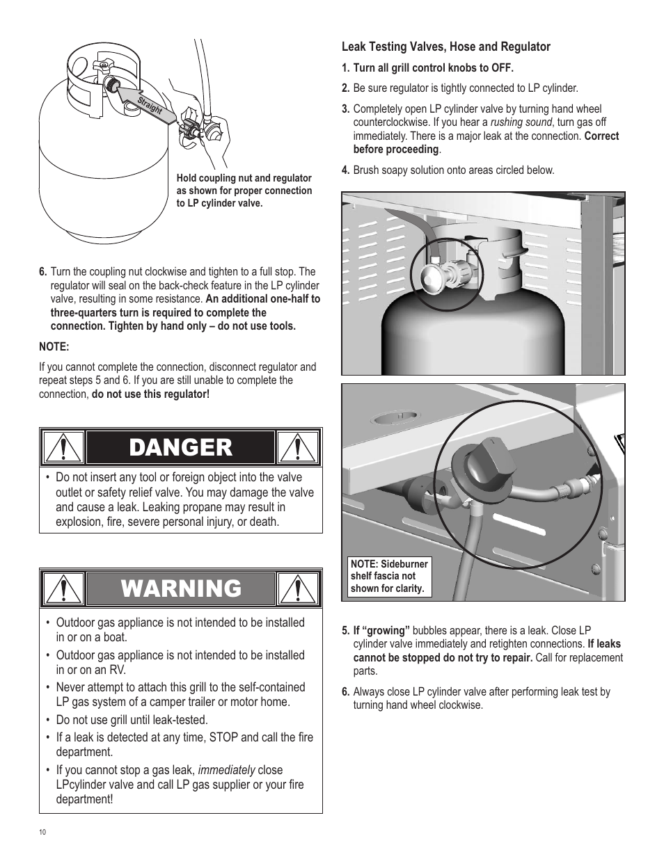 Danger, Warning | Char-Broil 463821909 User Manual | Page 10 / 28