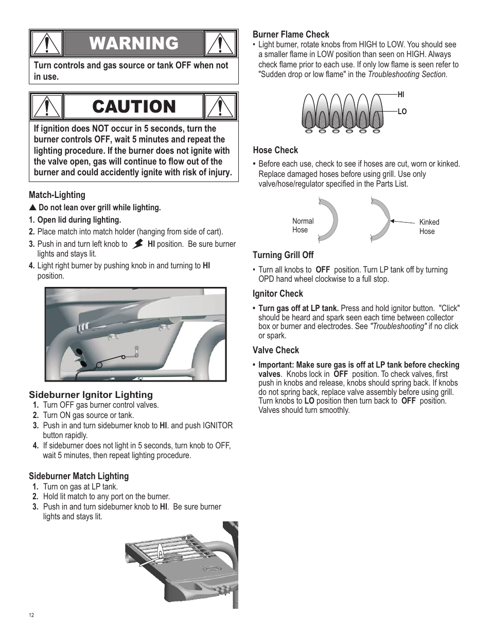 Caution, Warning | Char-Broil 463821909 User Manual | Page 12 / 28