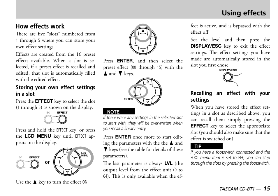 Using effects, How effects work | Teac CD-BT1 User Manual | Page 15 / 20