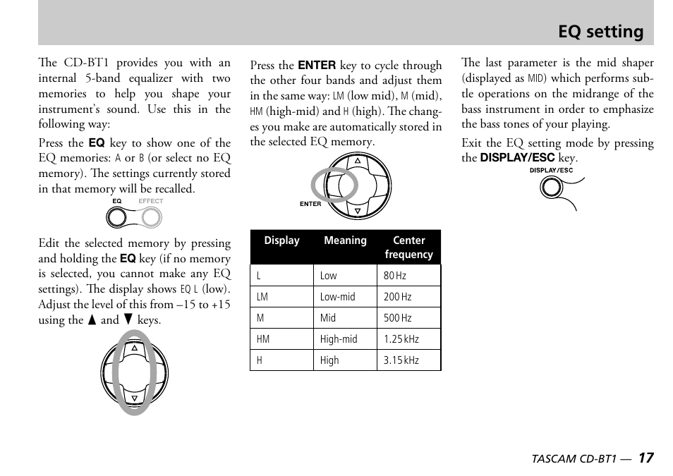 Eq setting | Teac CD-BT1 User Manual | Page 17 / 20