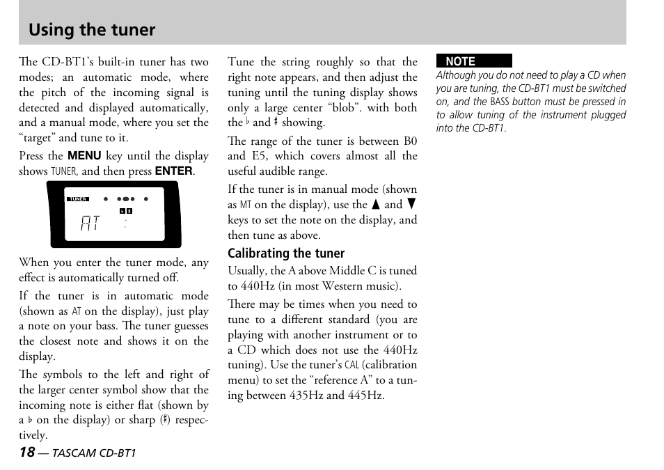 Using the tuner | Teac CD-BT1 User Manual | Page 18 / 20