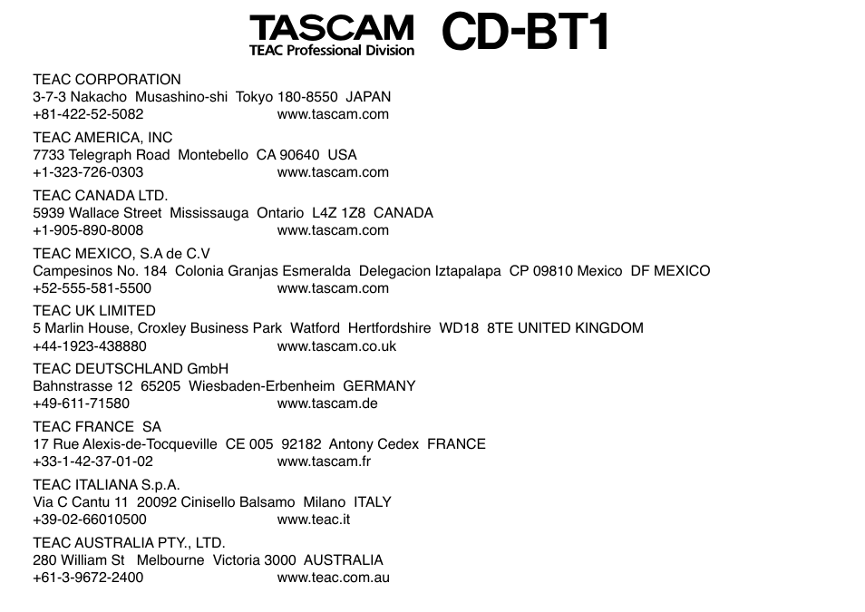 Cd-bt1 | Teac CD-BT1 User Manual | Page 20 / 20