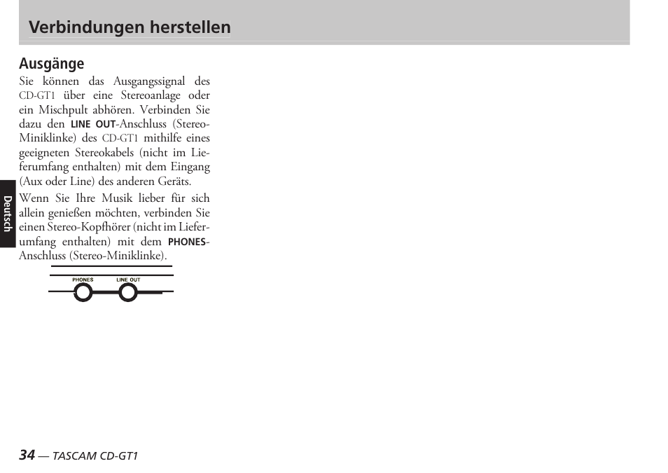 Verbindungen herstellen, Ausgänge | Teac CD-GT1 User Manual | Page 34 / 68