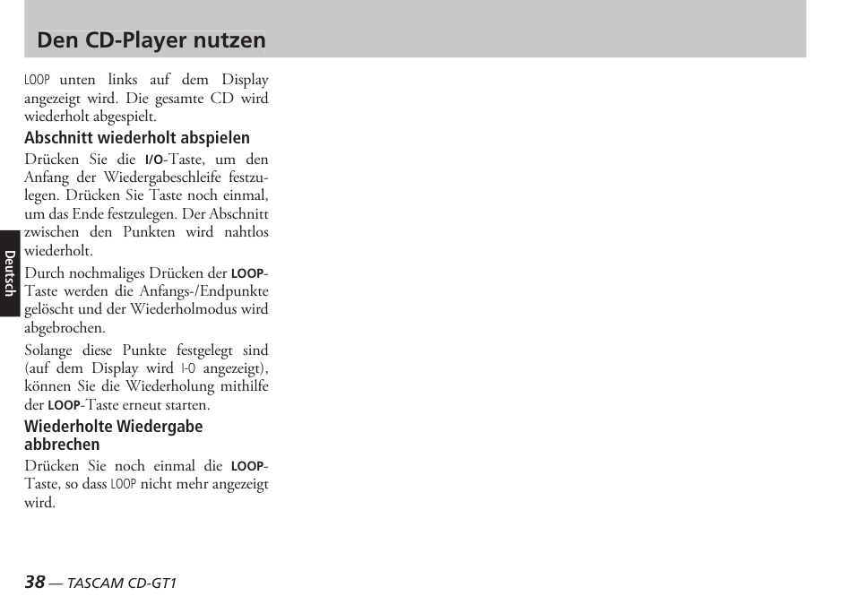 Den cd-player nutzen | Teac CD-GT1 User Manual | Page 38 / 68