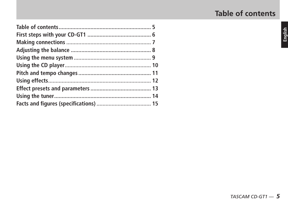 Teac CD-GT1 User Manual | Page 5 / 68