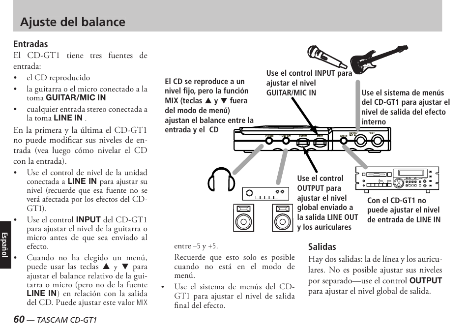 Ajuste del balance | Teac CD-GT1 User Manual | Page 60 / 68