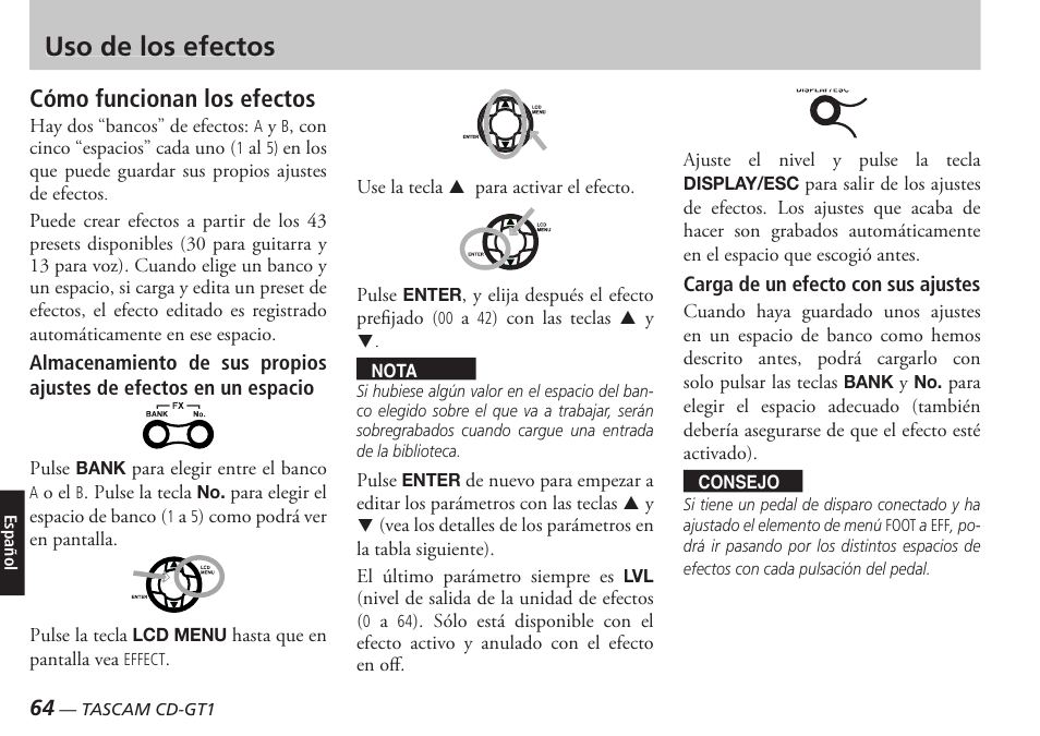 Uso de los efectos, Cómo funcionan los efectos | Teac CD-GT1 User Manual | Page 64 / 68