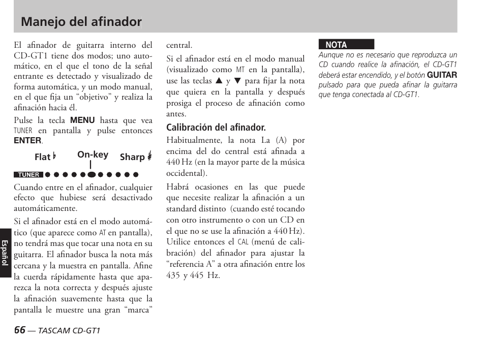 Manejo del afi nador | Teac CD-GT1 User Manual | Page 66 / 68