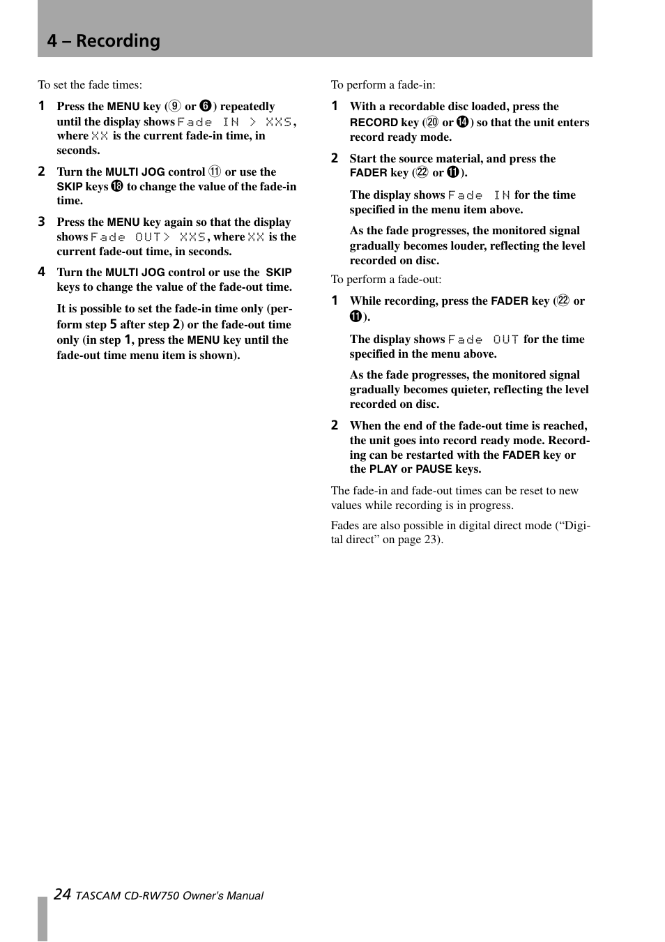 4 – recording | Teac CD-RW750 User Manual | Page 24 / 30