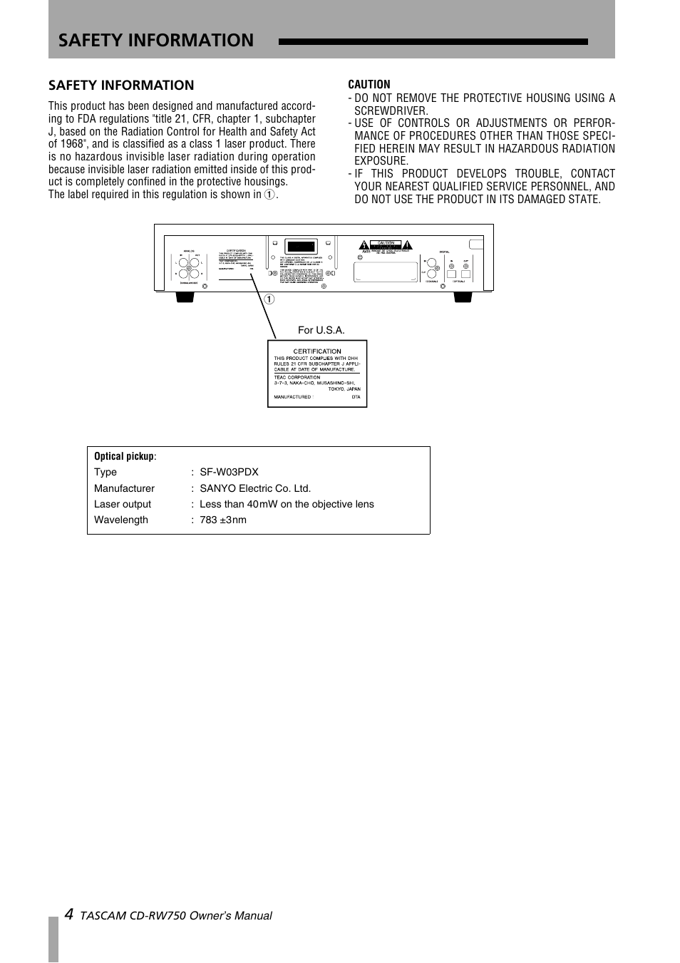 Safety information | Teac CD-RW750 User Manual | Page 4 / 30