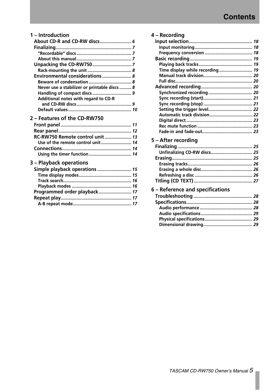 Teac CD-RW750 User Manual | Page 5 / 30