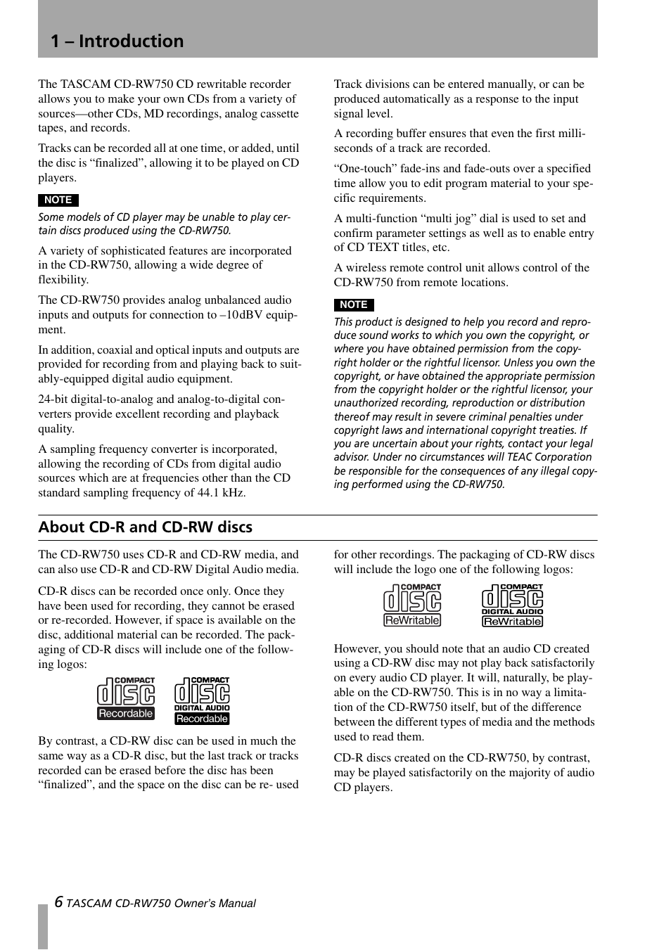 Teac CD-RW750 User Manual | Page 6 / 30