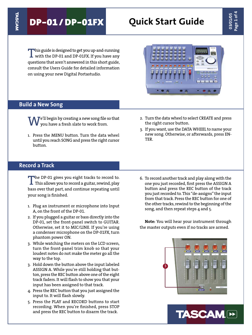 Teac DP-01 Series Quick Start User Manual | 4 pages