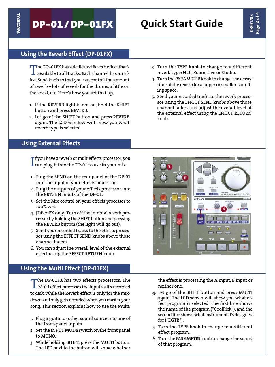 Dp-01 / dp-01fx, Quick start guide | Teac DP-01 Series Quick Start User Manual | Page 2 / 4