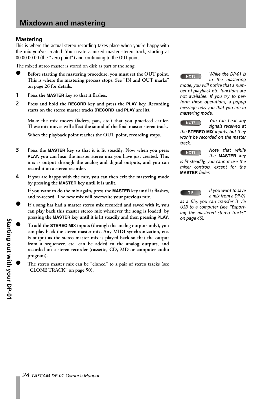 Mastering, Mixdown and mastering | Teac DP-01 Series Owners Manual User Manual | Page 24 / 68