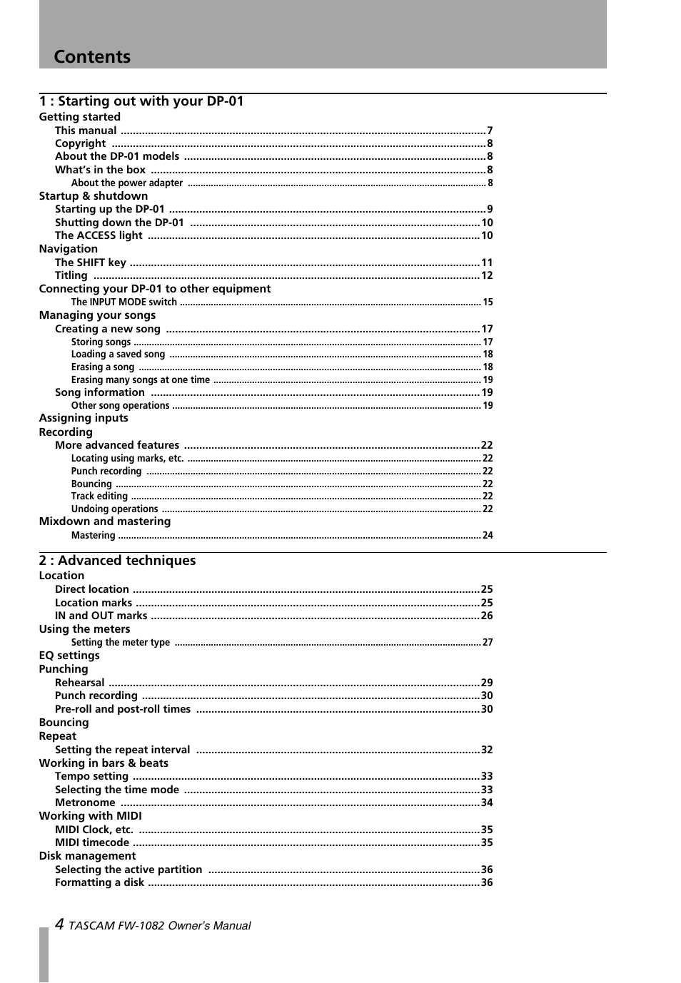 Teac DP-01 Series Owners Manual User Manual | Page 4 / 68