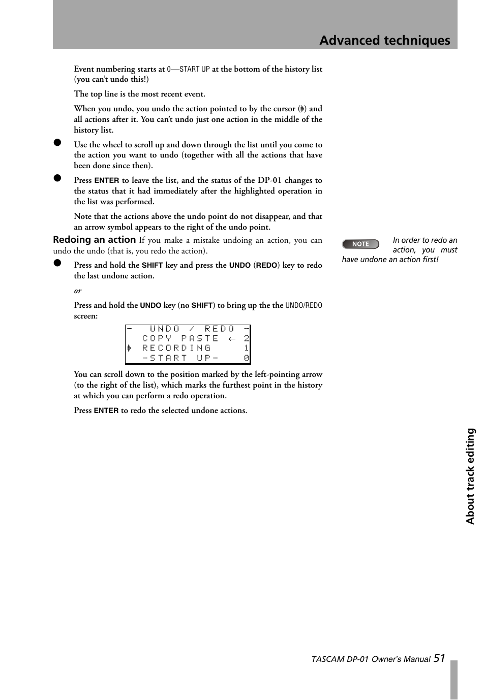 Advanced techniques, About track editing | Teac DP-01 Series Owners Manual User Manual | Page 51 / 68