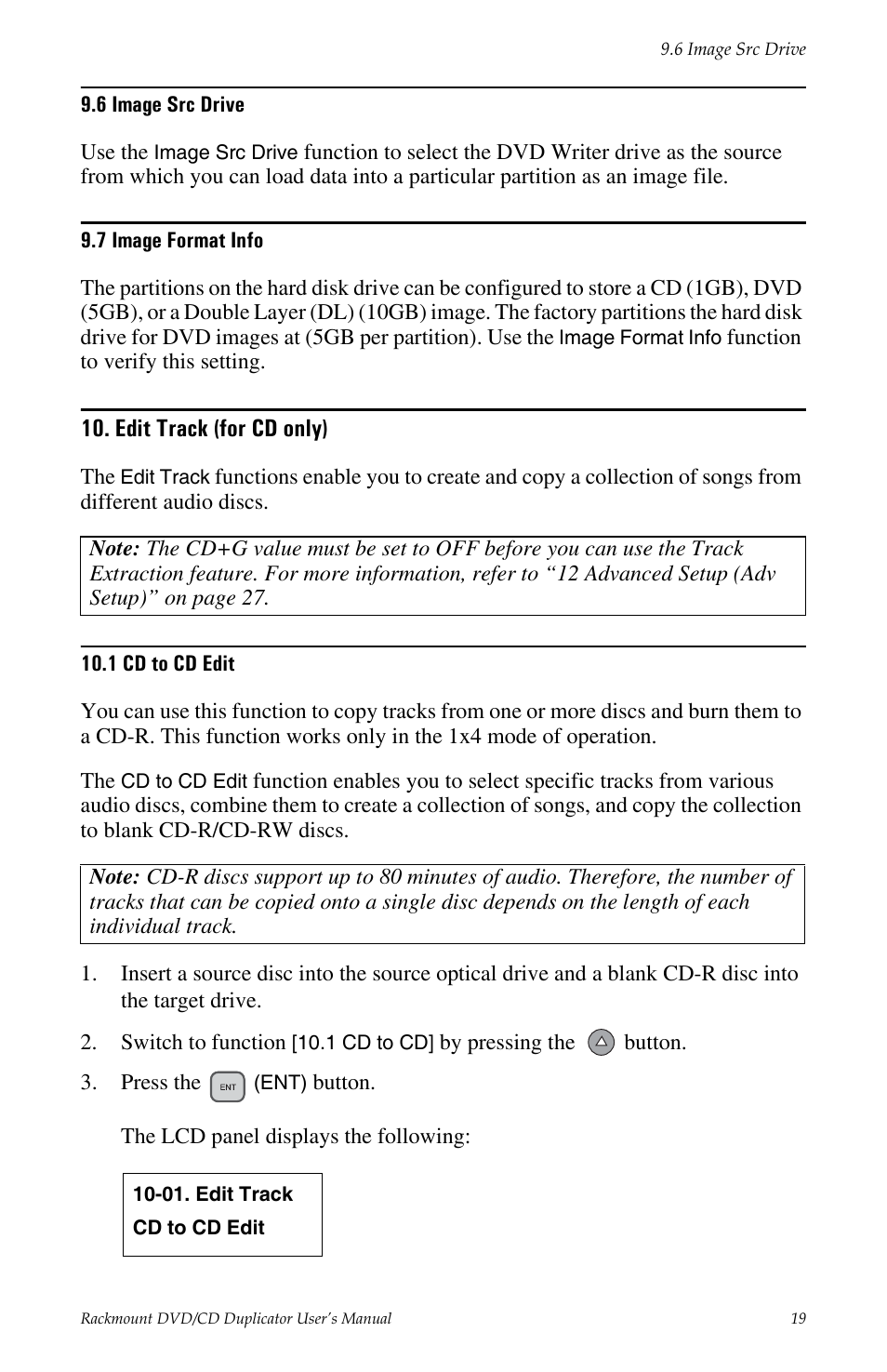 6 image src drive 9.7 image format info, Edit track (for cd only), 1 cd to cd edit | Teac DV-W14R User Manual | Page 27 / 48