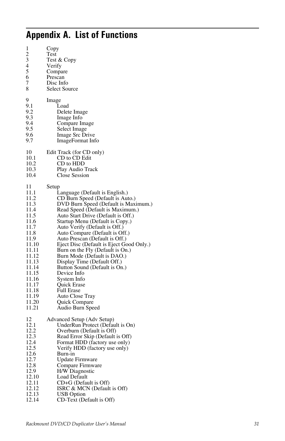 Appendix a. list of functions | Teac DV-W14R User Manual | Page 39 / 48