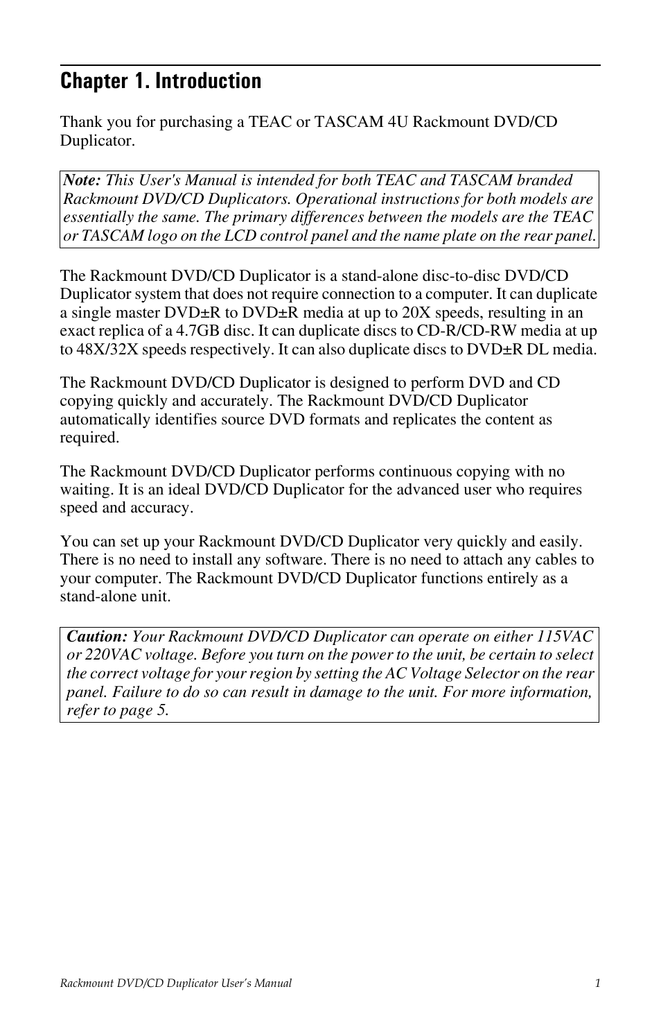 Chapter 1. introduction | Teac DV-W14R User Manual | Page 9 / 48