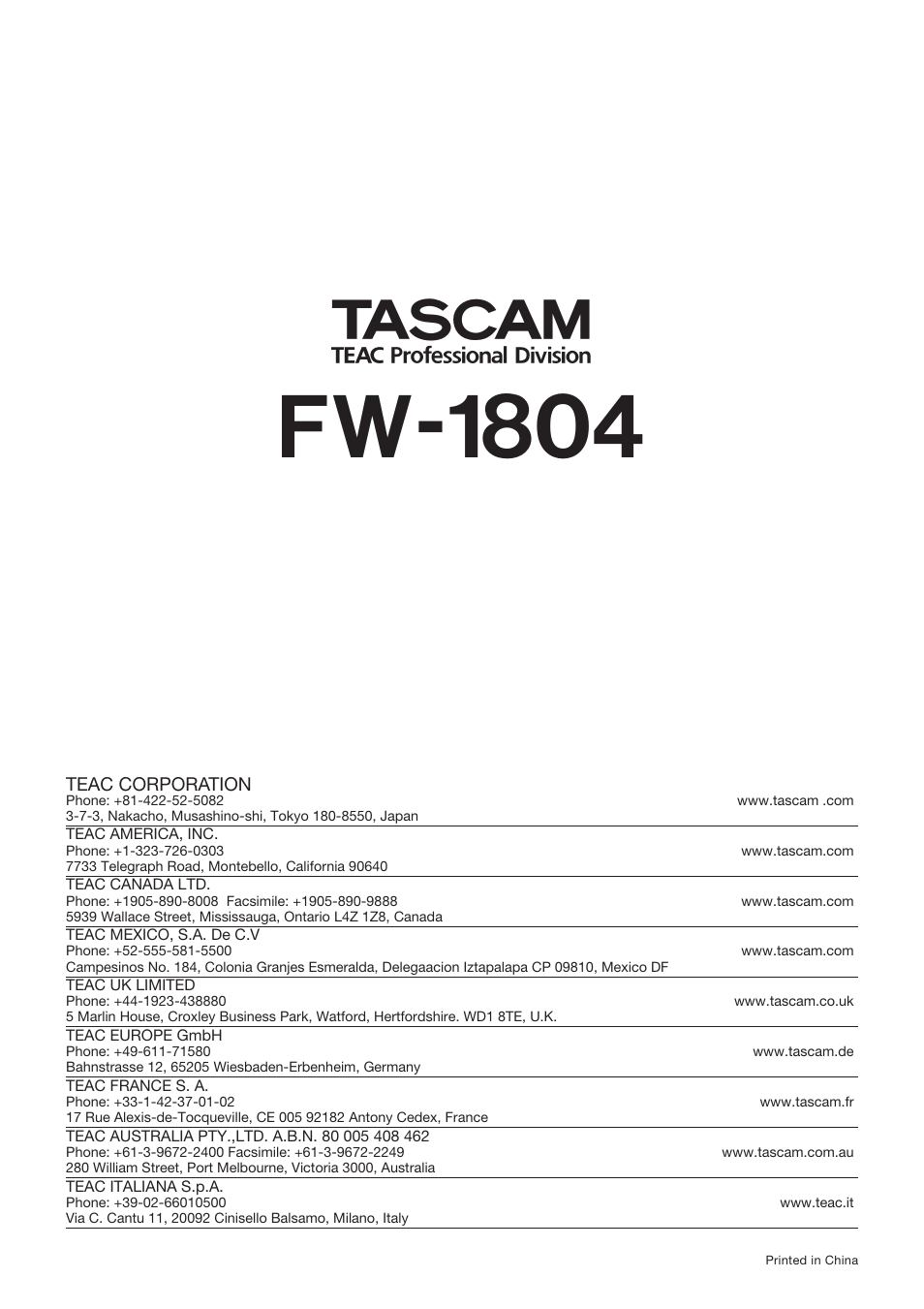 Fw-1804 | Teac FW-1804 User Manual | Page 20 / 20