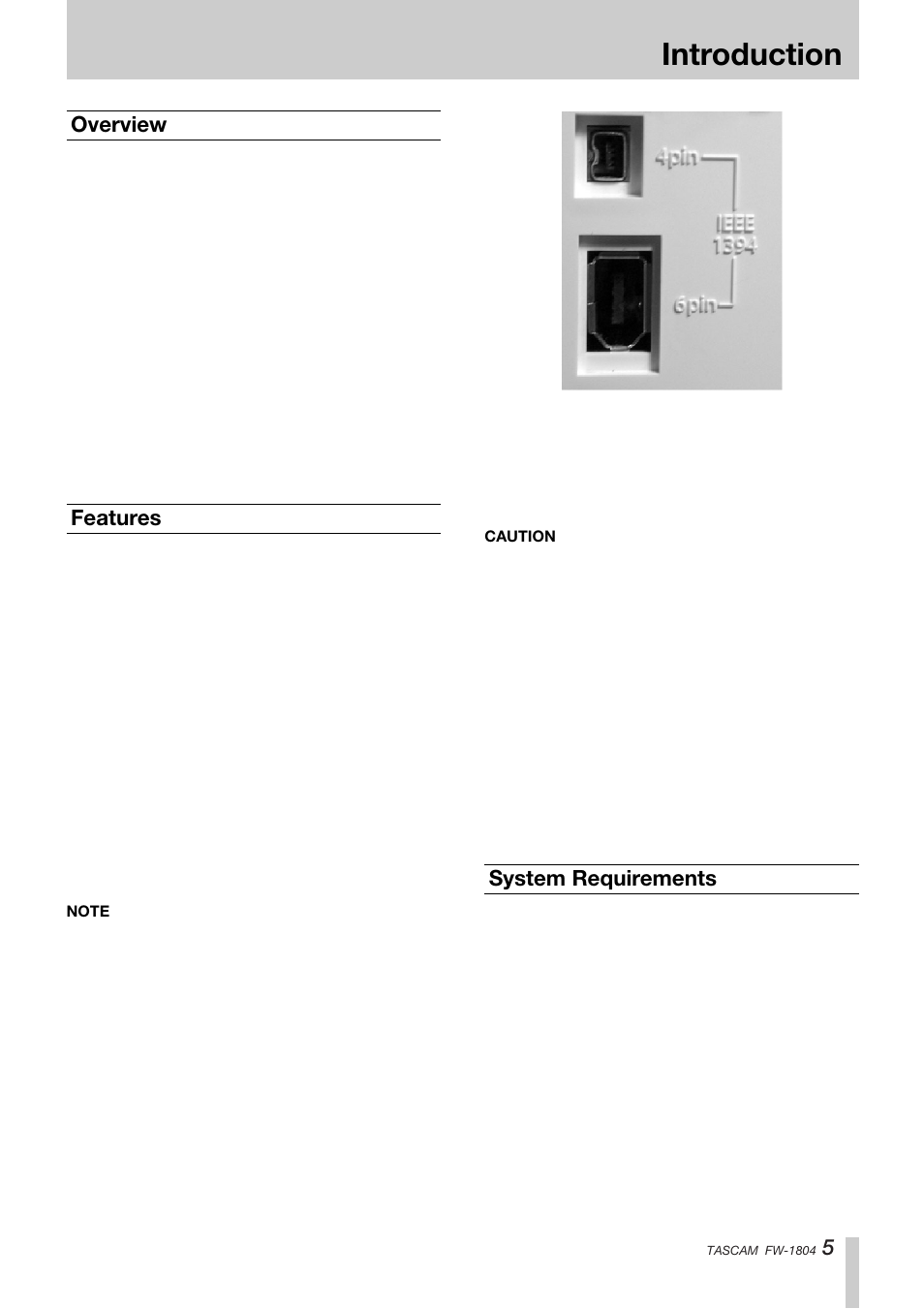 Introduction, Overview, Features | System requirements | Teac FW-1804 User Manual | Page 5 / 20