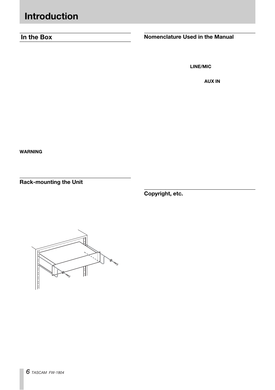 Introduction | Teac FW-1804 User Manual | Page 6 / 20