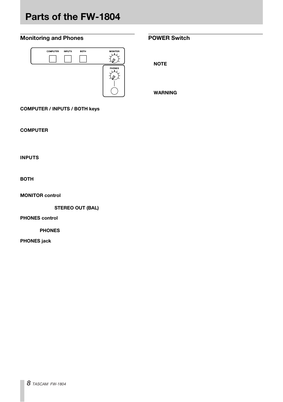 Parts of the fw-1804 | Teac FW-1804 User Manual | Page 8 / 20