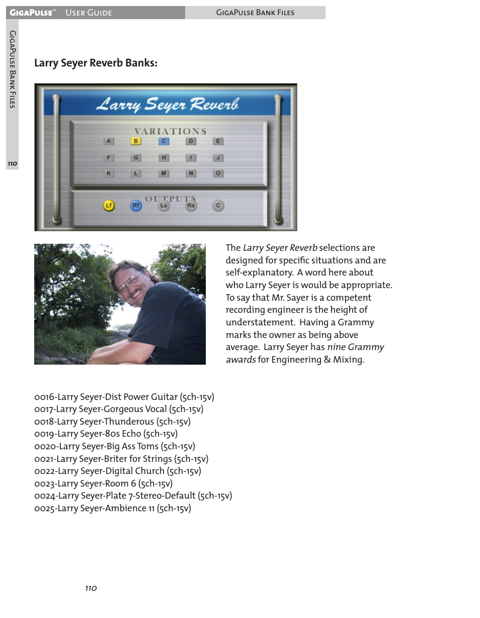 Larry seyer reverb banks | Teac GigaPulse User Manual | Page 110 / 191