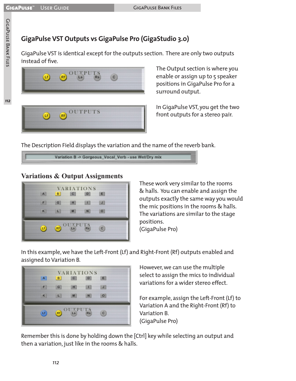 Variations & output assignments | Teac GigaPulse User Manual | Page 112 / 191