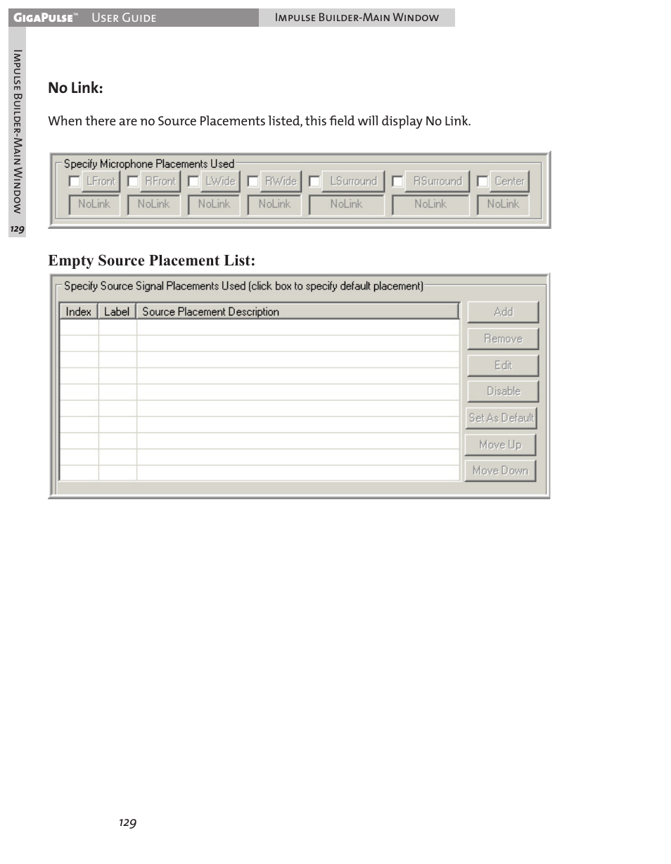 No link, Empty source placement list | Teac GigaPulse User Manual | Page 129 / 191