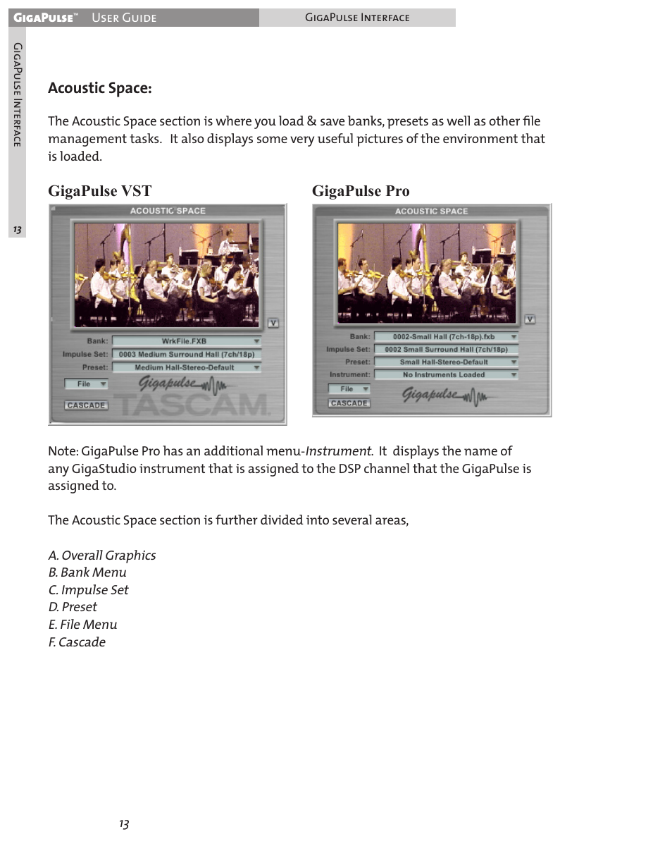 Acoustic space, Gigapulse vst gigapulse pro | Teac GigaPulse User Manual | Page 13 / 191