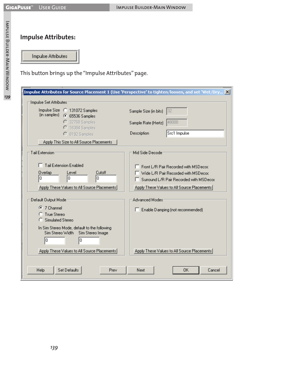 Impulse attributes | Teac GigaPulse User Manual | Page 139 / 191