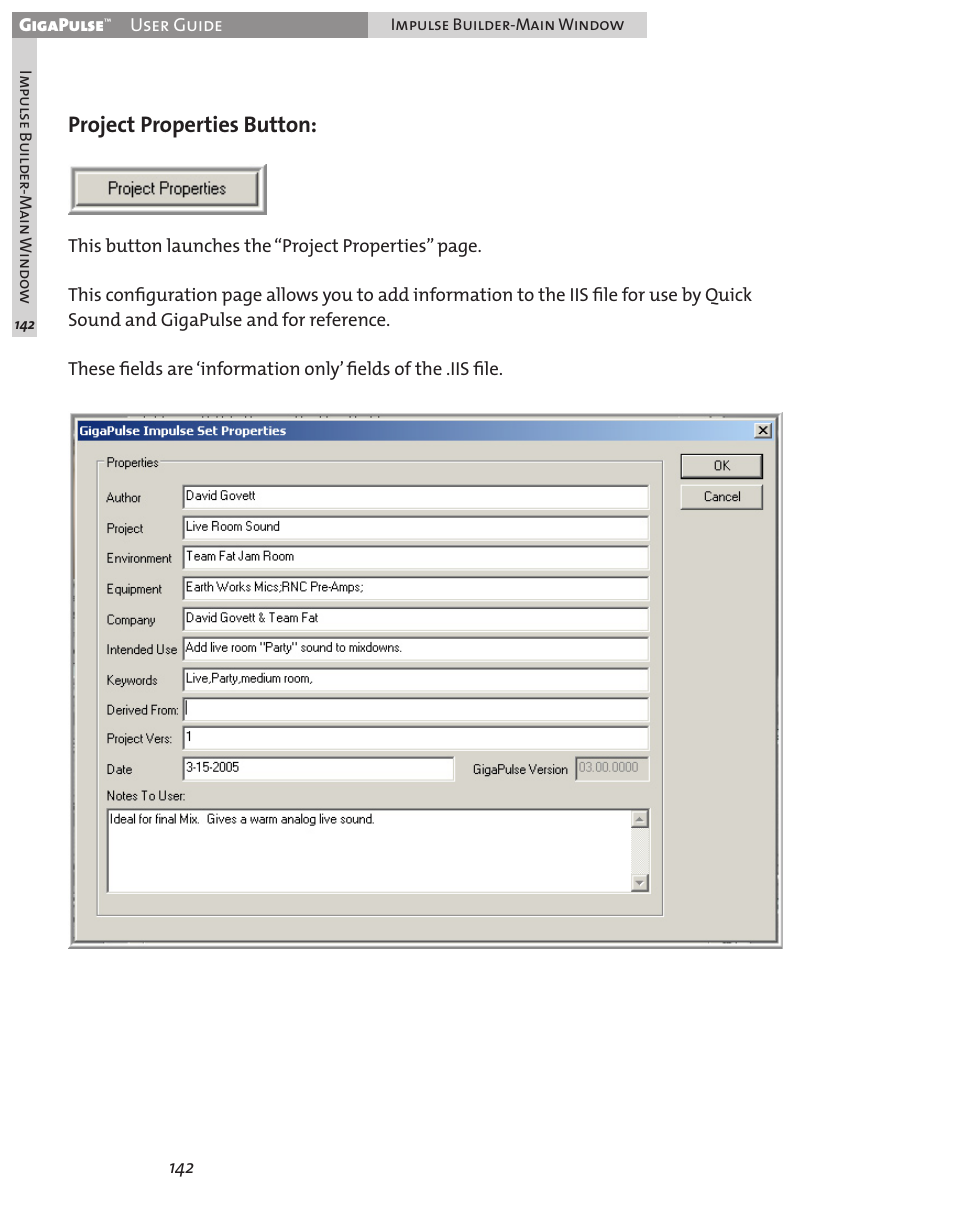 Project properties button | Teac GigaPulse User Manual | Page 142 / 191