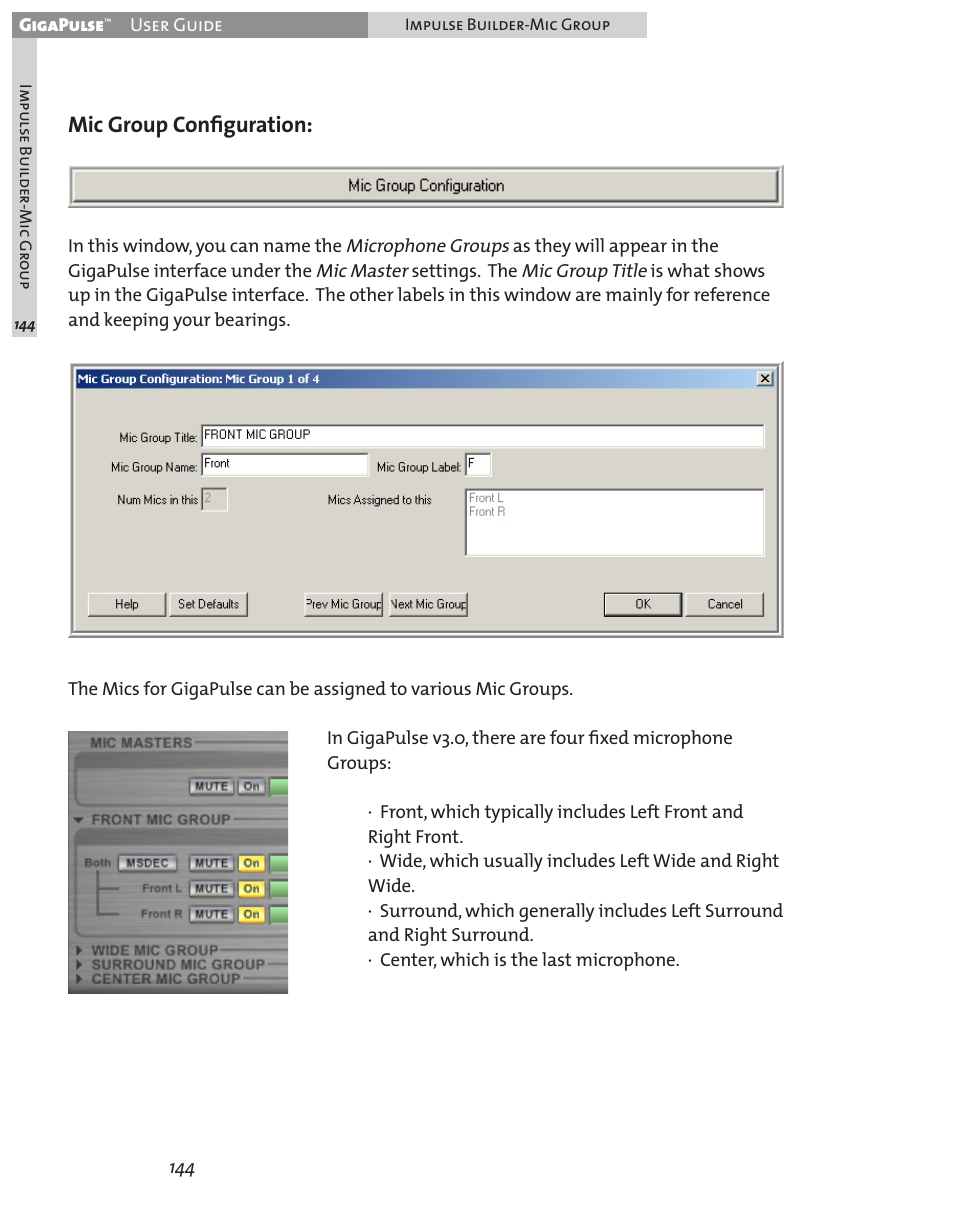 Mic group conﬁguration | Teac GigaPulse User Manual | Page 144 / 191