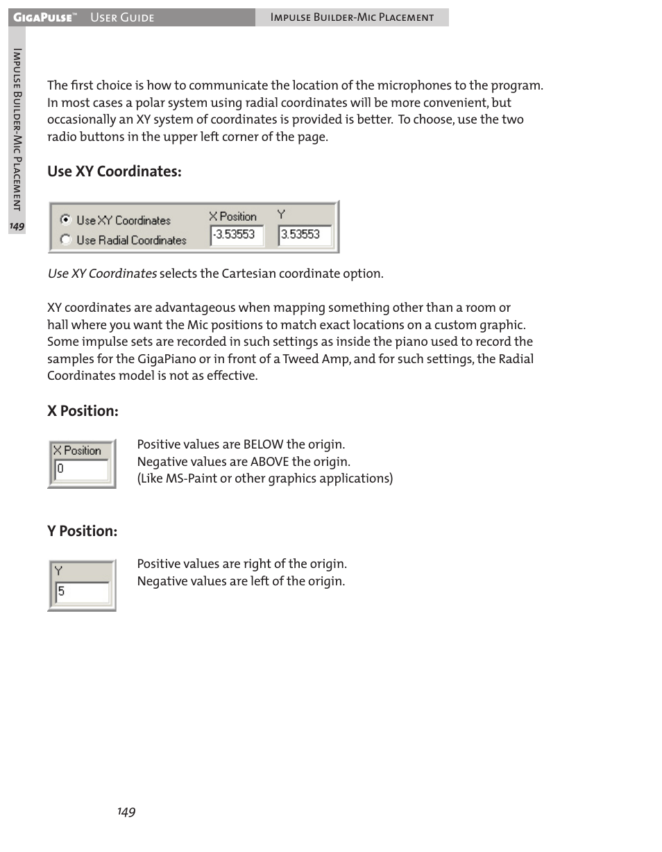 Use xy coordinates, X position, Y position | Teac GigaPulse User Manual | Page 149 / 191