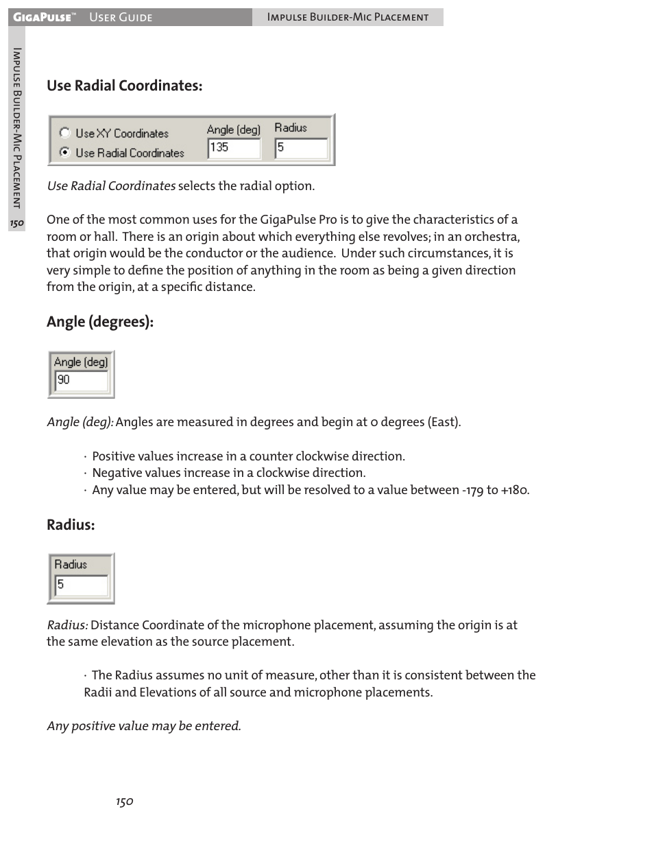 Use radial coordinates, Angle (degrees), Radius | Teac GigaPulse User Manual | Page 150 / 191