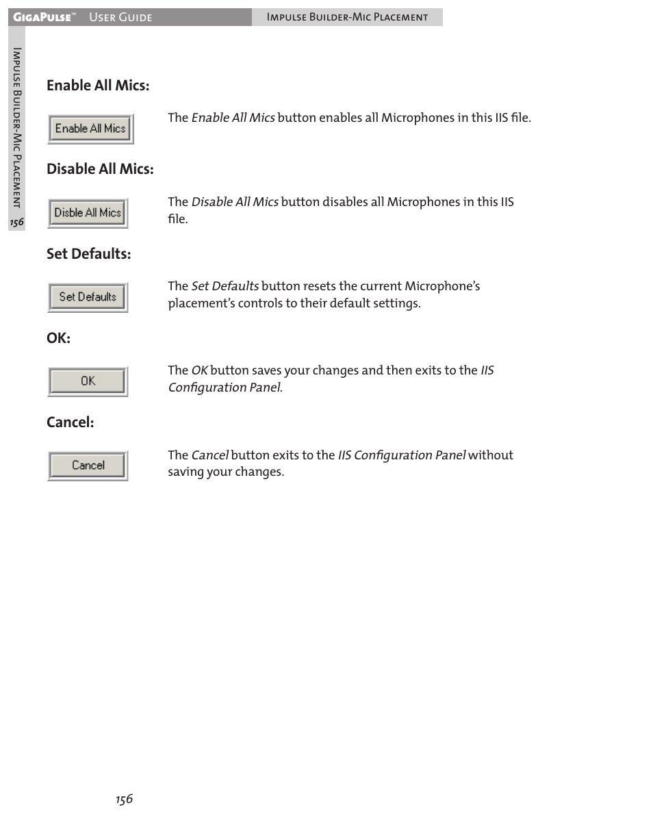 Enable all mics, Disable all mics, Set defaults | Cancel | Teac GigaPulse User Manual | Page 156 / 191