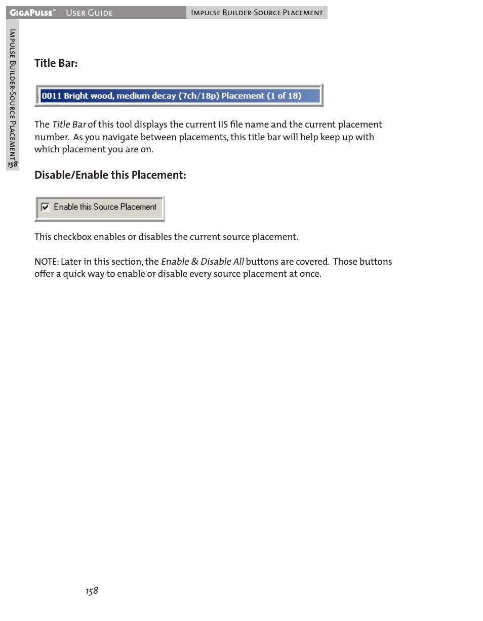 Title bar, Disable/enable this placement | Teac GigaPulse User Manual | Page 158 / 191