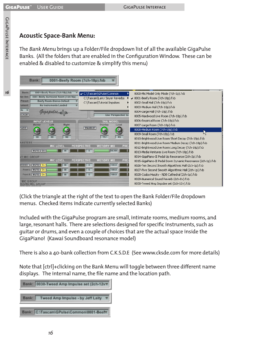 Acoustic space-bank menu | Teac GigaPulse User Manual | Page 16 / 191