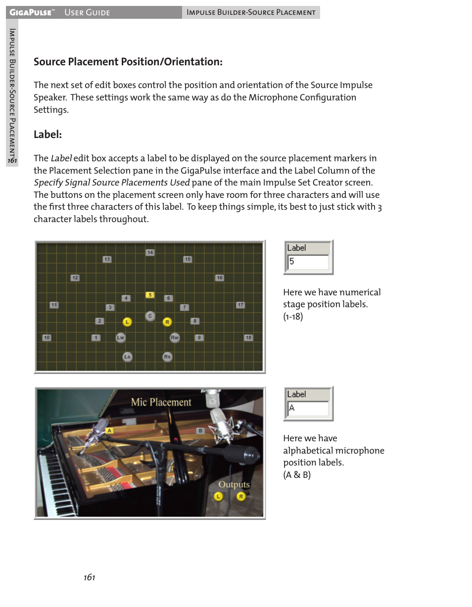 Source placement position/orientation, Label | Teac GigaPulse User Manual | Page 161 / 191