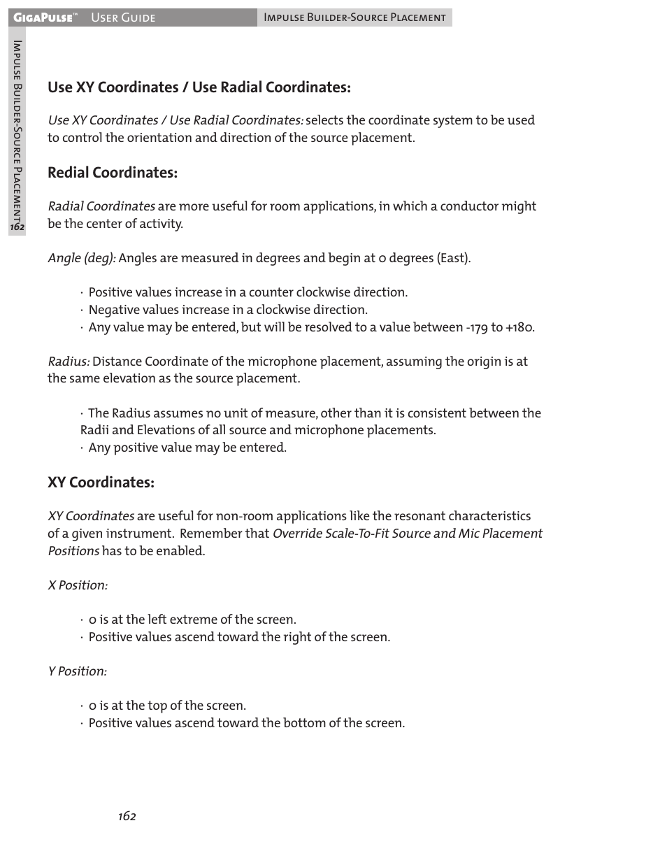 Use xy coordinates / use radial coordinates, Redial coordinates, Xy coordinates | Teac GigaPulse User Manual | Page 162 / 191