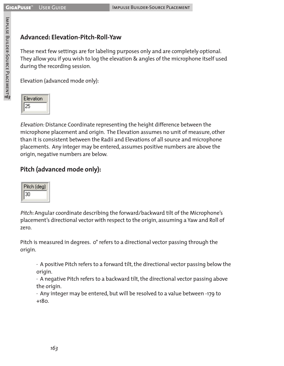 Advanced: elevation-pitch-roll-yaw, Pitch (advanced mode only) | Teac GigaPulse User Manual | Page 163 / 191