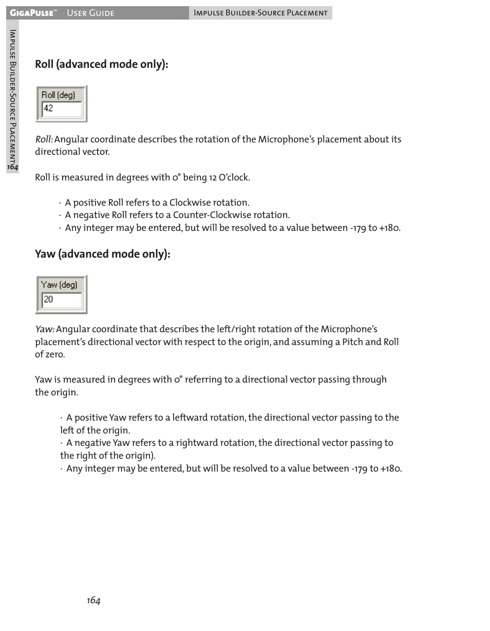 Roll (advanced mode only), Yaw (advanced mode only) | Teac GigaPulse User Manual | Page 164 / 191