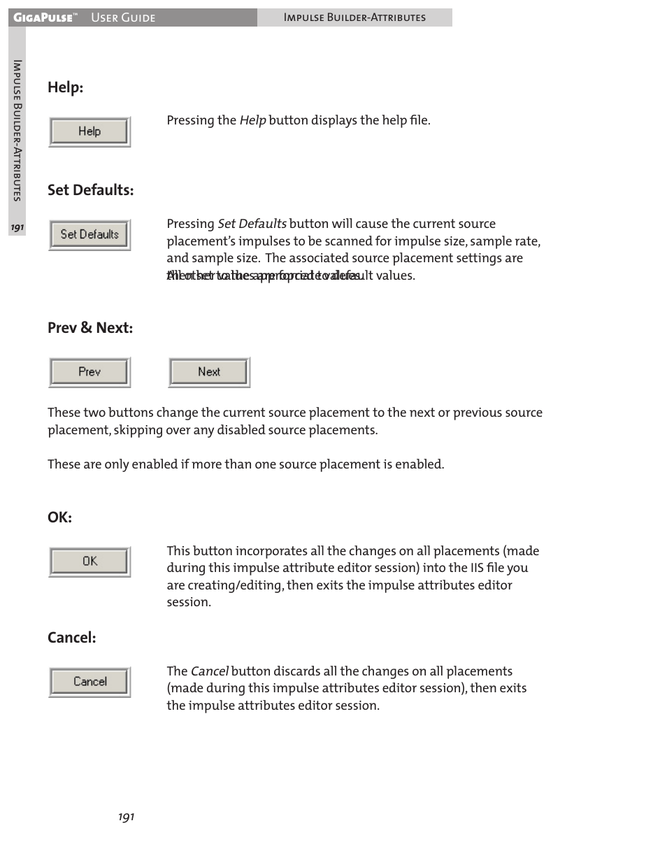 Help, Set defaults, Prev & next | Cancel | Teac GigaPulse User Manual | Page 191 / 191