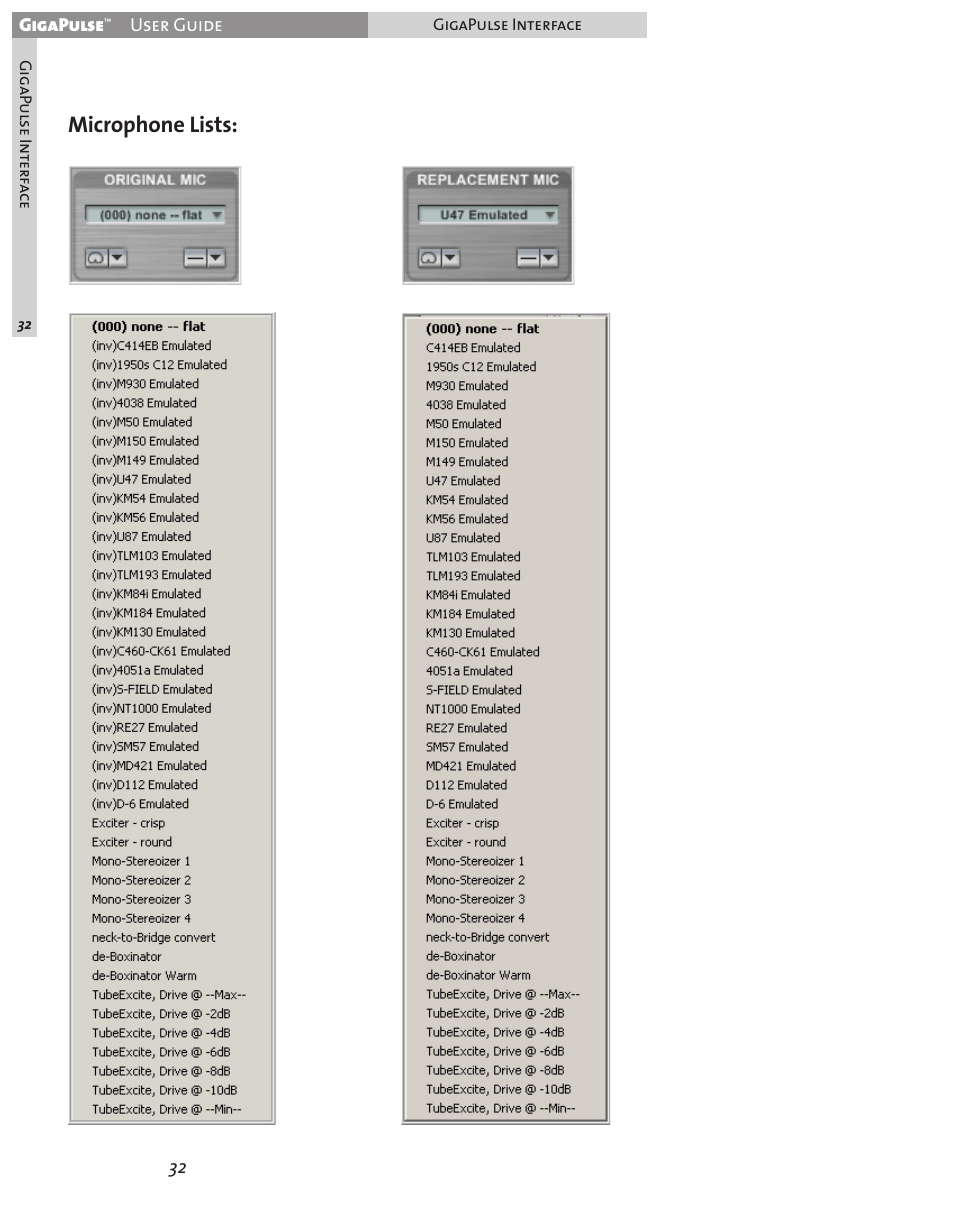 Microphone lists | Teac GigaPulse User Manual | Page 32 / 191